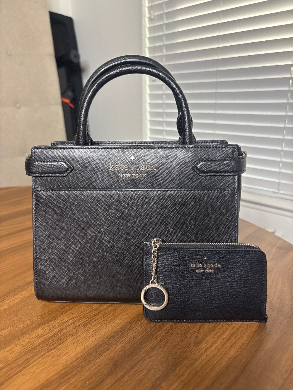 Kate Spade Black/gold handbag w/matching wallet